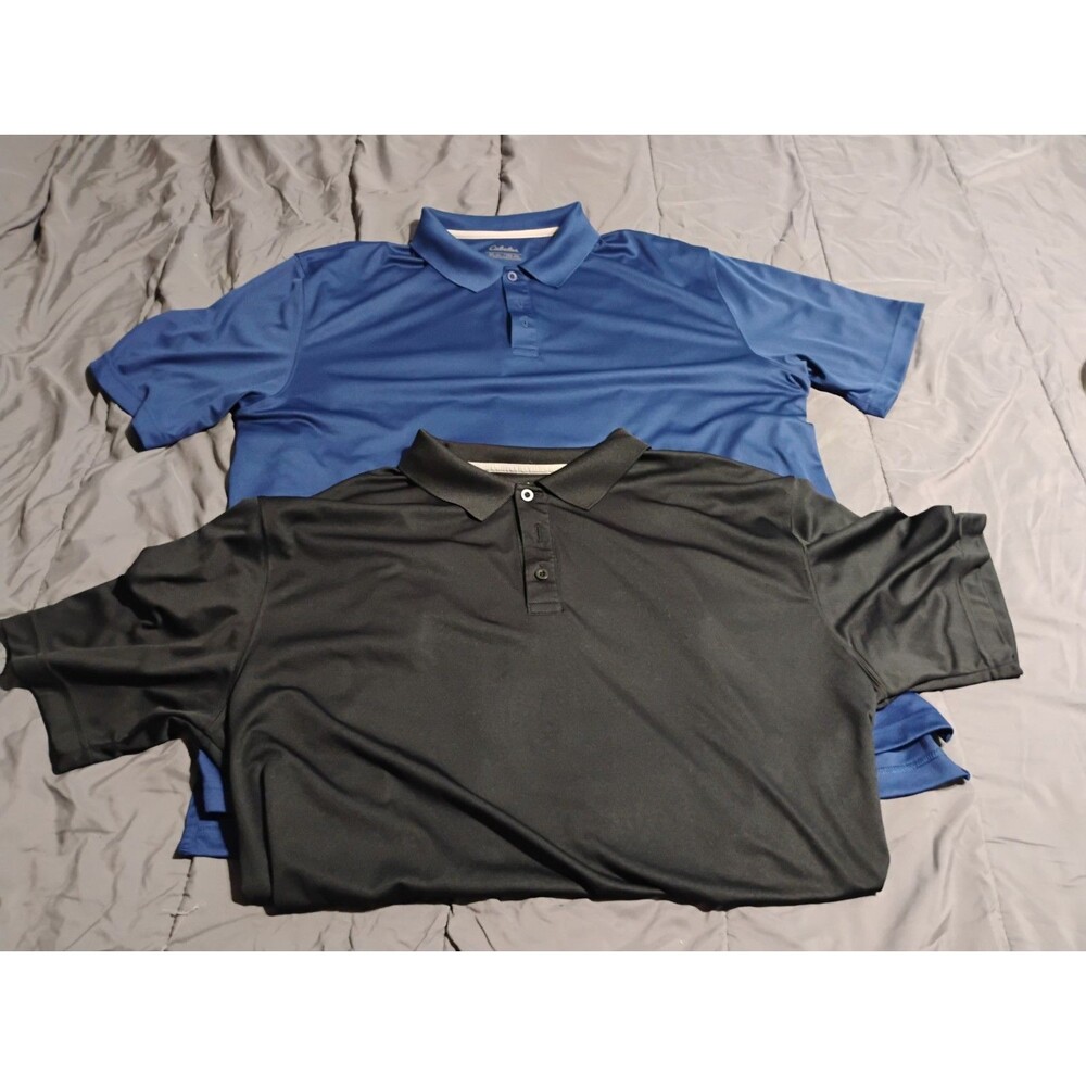 Cabelas Mens Polo Shirts (2) Short Sleeve Blue/Black 2XL / 2 TG Reg Golf